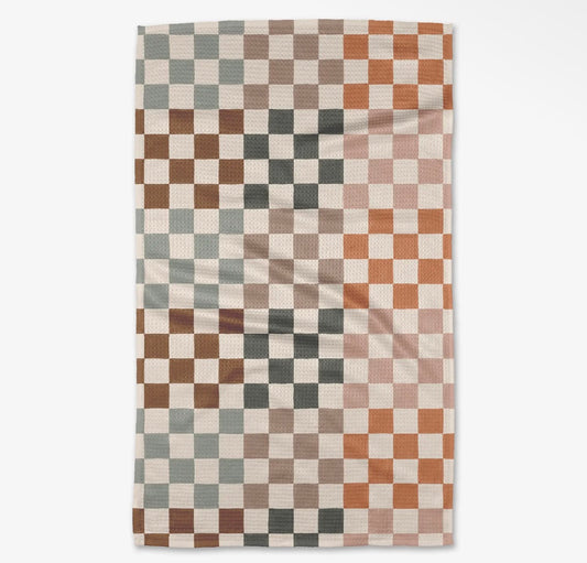 Geometry Autumn Checkers Tea Towel