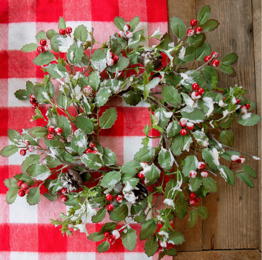 Glittered Holly, Berry & Pinecone Wreath