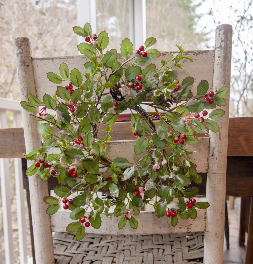 Glittered Holly, Berry & Pinecone Wreath