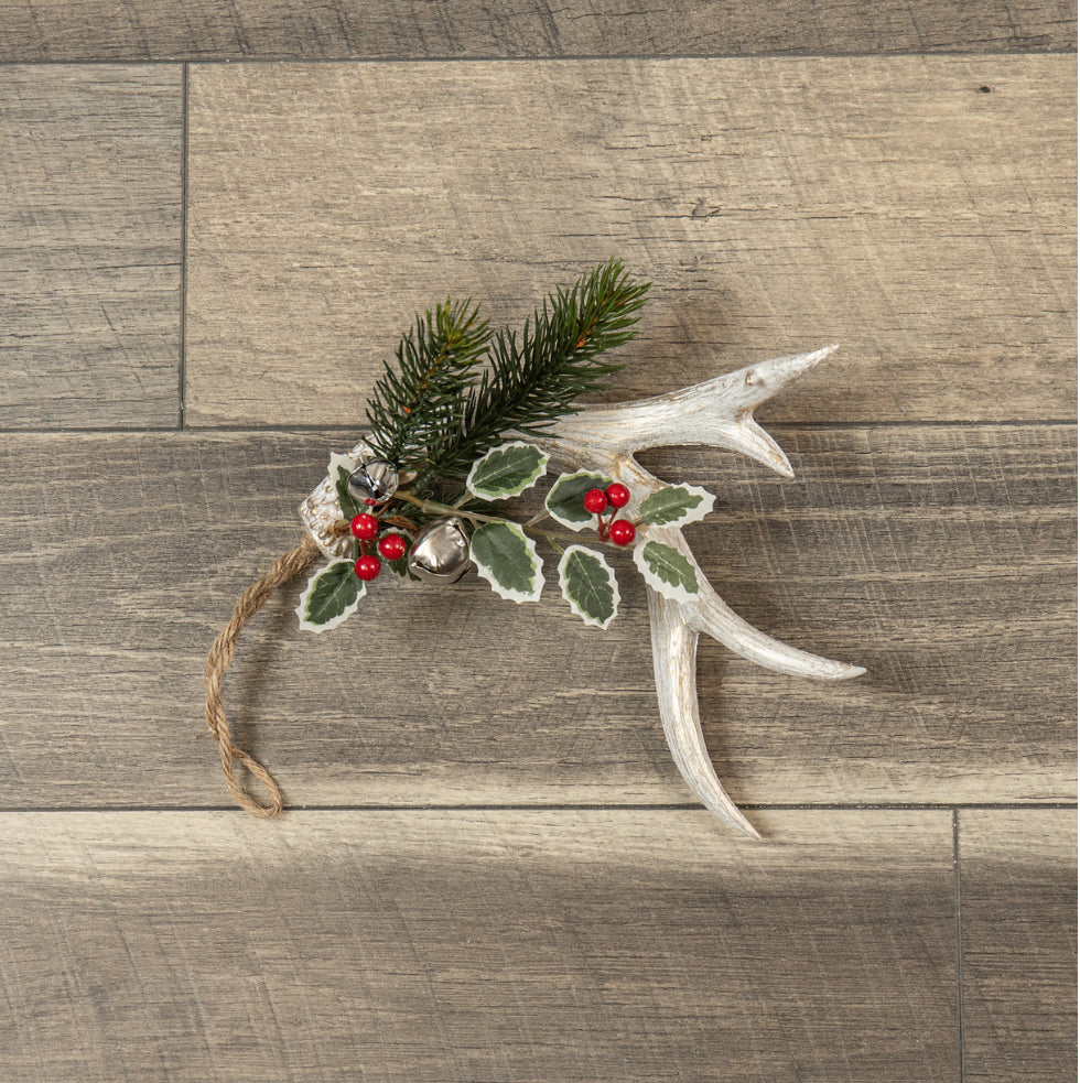 Antler With Bells & Greenery Ornament